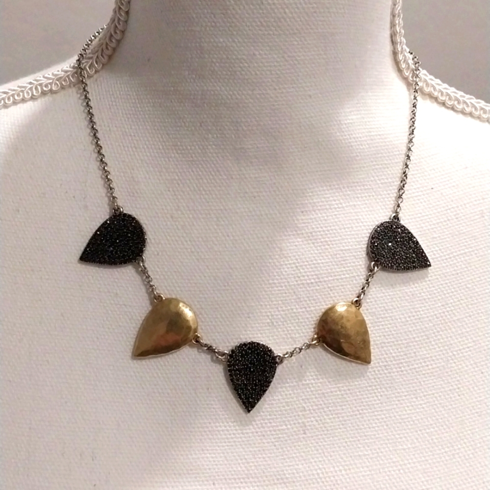 Lucky Brand "guitar pick" bronze and black rhinestone necklace NWT